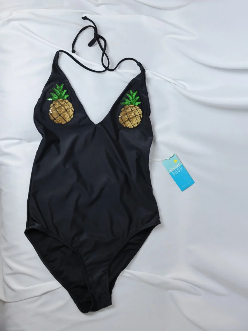 New Gold Pineapple Sequin Black One Piece unique fun party Swimsuit by New Look